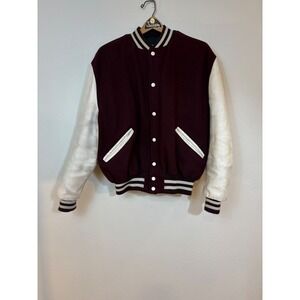 Vtg 70s DeLONG Varsity Jacket  46 Maroon Leather Wool Letterman Preppy sporty